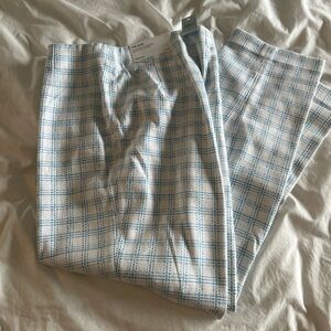 Ann Taylor Straight Leg Plaid Pants in White and Light Blue